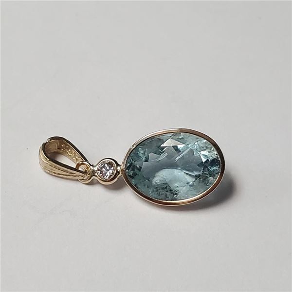 14K Yellow Gold Aquamarine(3ct) Diamond(0.08ct) Pendant (~Size )(Ring is resizable for $40) (~length