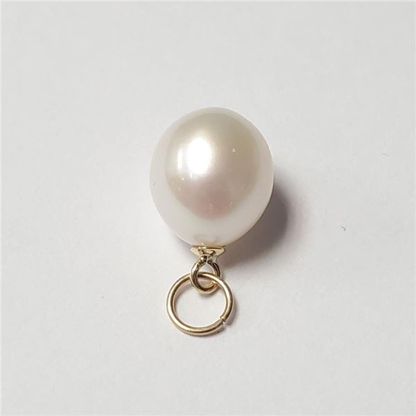 14K Yellow Gold Fresh Water Pearl And Diamond(0.02ct) Earrings (~Size )(Ring is resizable for $40) (