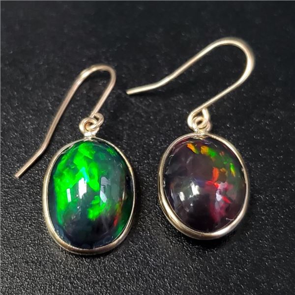 10K Yellow Gold Black Opal (Smoked)(4.6ct) Earrings (~weight 1.33g), Appraised Retail $1645