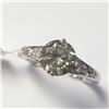Image 3 : 14K White Gold Diamond (1.6Ct,Si2,Fancy Yellowish Green) Diamond(0.08ct) Ring (~Size 6.75)(Ring is r