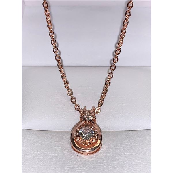 Rose 14K GO .65 carat Tear Drop Solitaire Pendant with matching 16 inch chain