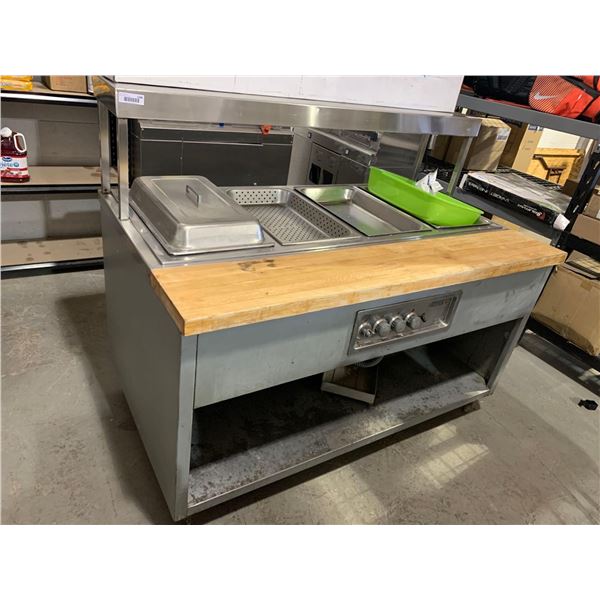 Commercial Food Prep Station with Heated Buffet Servers & Under Counter Storage - Wheeled