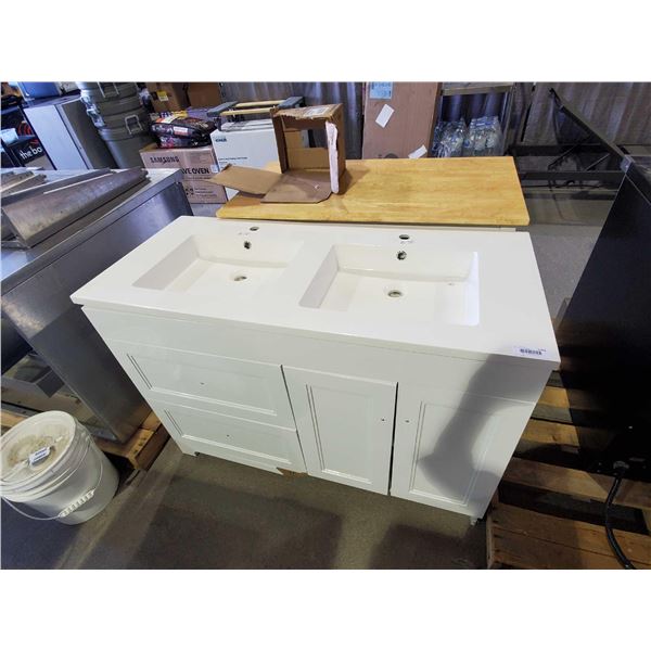 NEW Double Sink Bathroom Vanity Cabinet Set. slight damage on bottom