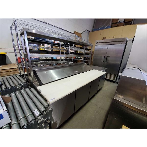 Stainless Triple Door Refrigerated Sandwich Prep Table with work top and pass thru shelving 72 inch