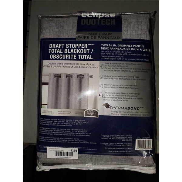Eclipse Draft Stopper Black Out Curtain Set 84 inch