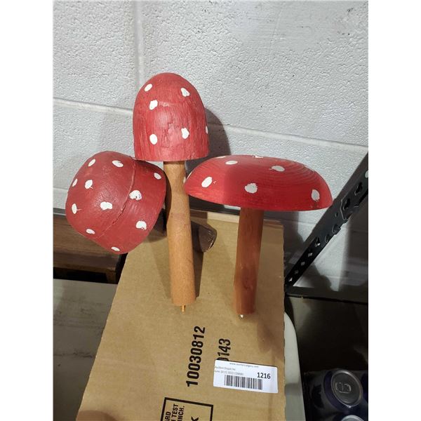 Garden Set of 3 Hand Made painted Mushrooms