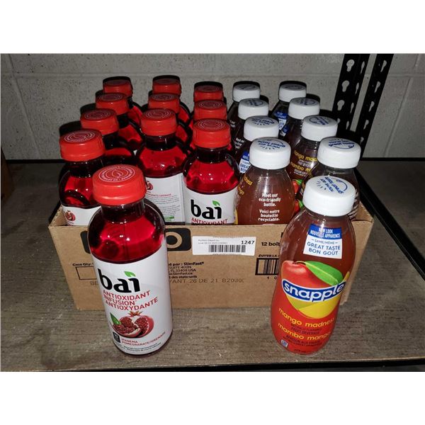 Assorted Lot of Fruit Beverages 12x Bai Pomegranate & 8X Snapple Mango Madness