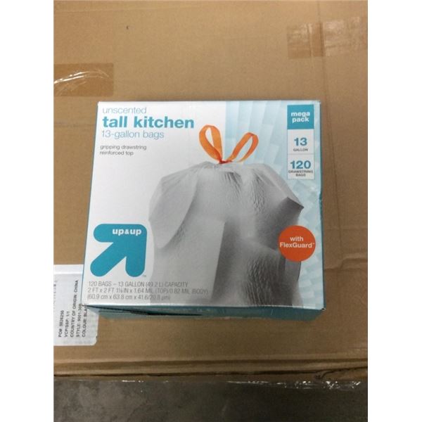 Unscented tall kitchen 13 gallon bags 120 drawstring bags