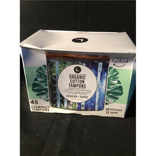 45 compact organic cotton tampons regular and super