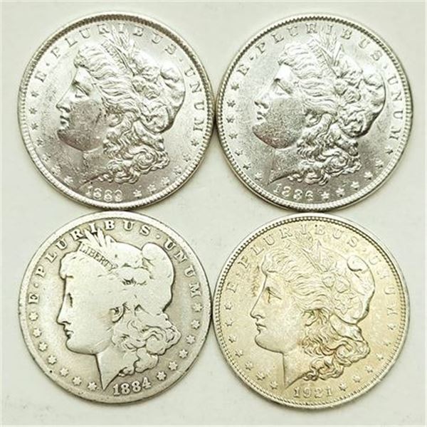 Group of 4 Morgan Dollars: 1884-O, 1886, 1889, 1921