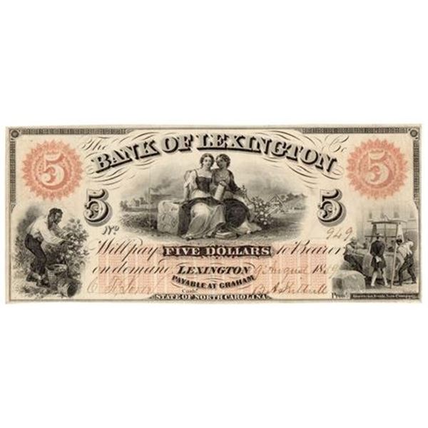 NC. 1859 $5 Bank of Lexington Obsolete Bank Note