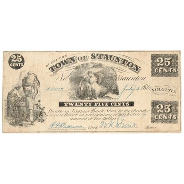 VA. 1861 25 Cents Bank of Staunton Obsolete Note
