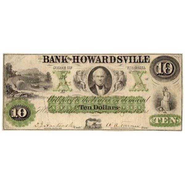 VA. 1861 $10 Bank of Howardsville Obsolete Bank Note