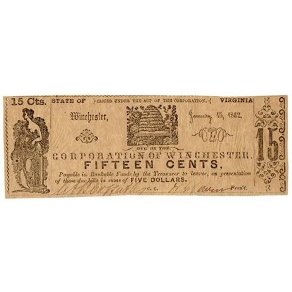 VA. 1861 15 Cents Corporation of Winchester Note