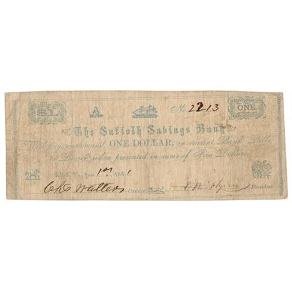 VA. 1861 $1 Suffolk Savings Bank Obsolete Note