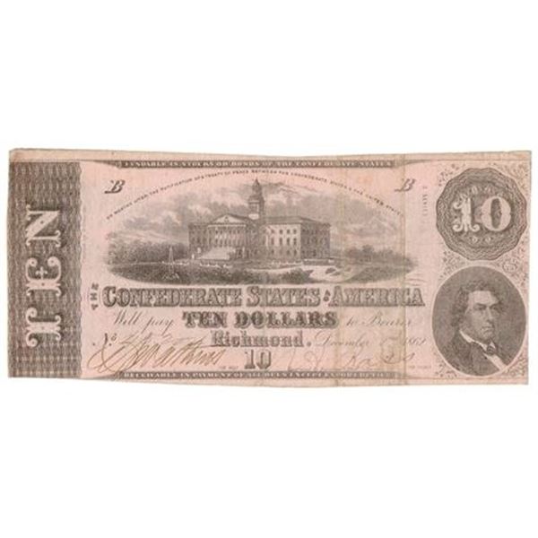 Type 52. 1862 $10 Confederate States Note