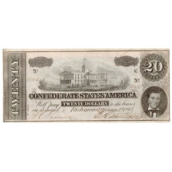 Type 67. 1864 $20 Confederate States of America Note