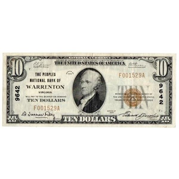 Fr.1081-1 1928 $10 People's Bank of Warrenton, VA National Bank Note