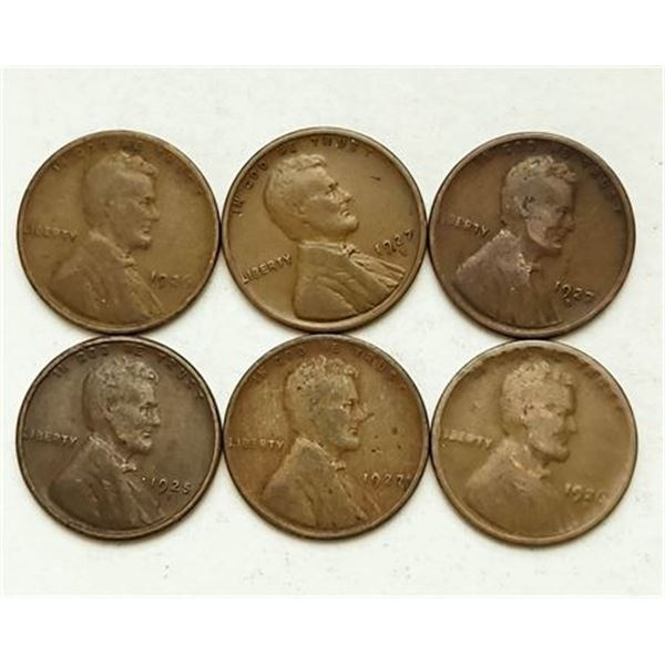 Group of 6 Lincoln Wheat Cents 1925-S to 1927-S