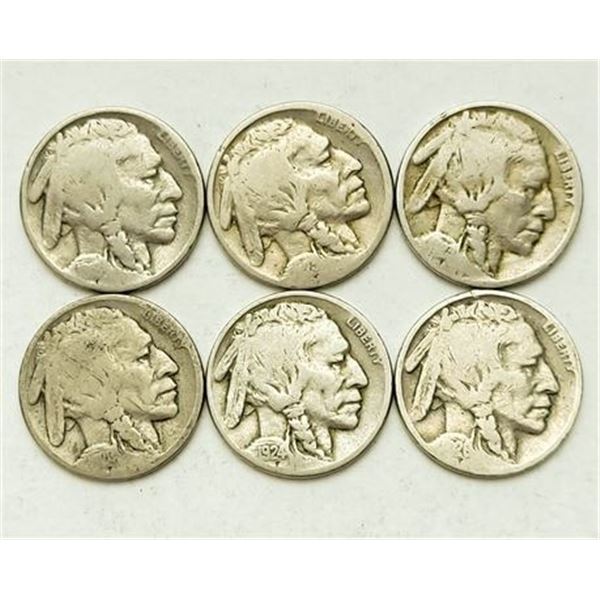Group of 6 Buffalo Nickels 1918-1926
