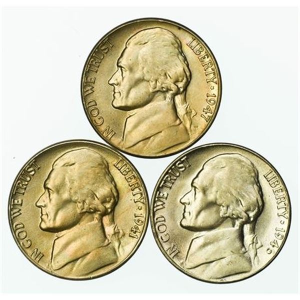 Group of 3 Jefferson Nickels 1941, 1946-D, 1947-D