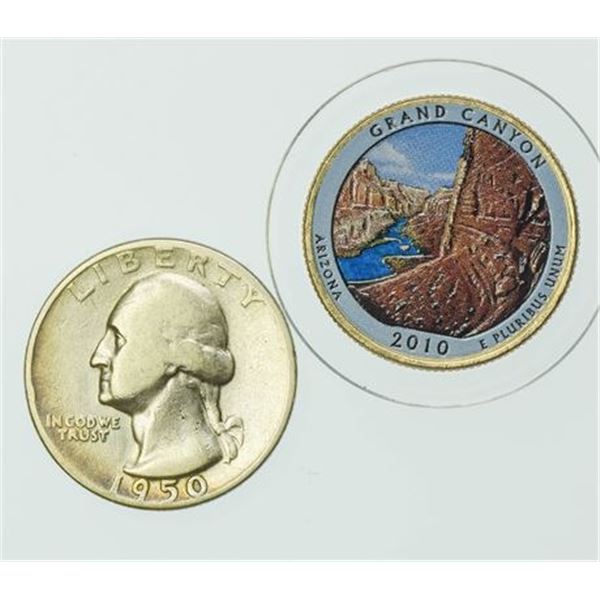 1950-S Silver & 2010 Colorized Quarter