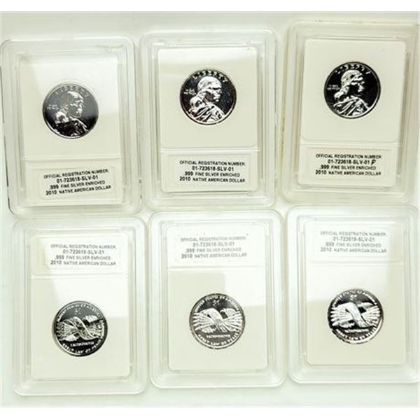 Lot of 6 Silver Enriched 2010 Native American Dollars