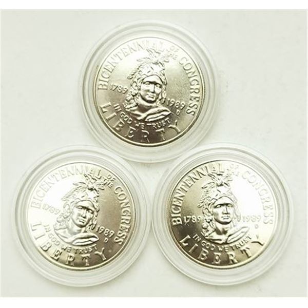 Lot of 3 1989-D Bicentennial Congress Half Dollars