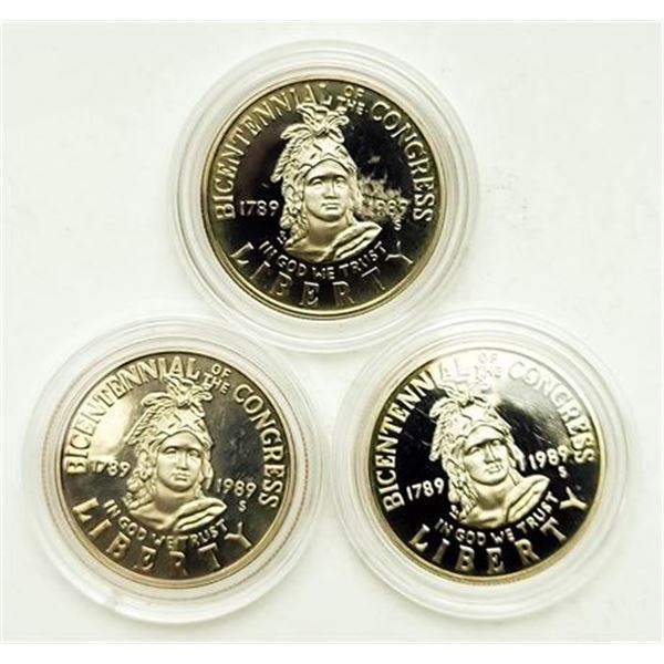 Lot of 3 1989-S Proof Bicentennial Congress Halves
