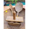 Image 2 : 16" Wooden Butter Bowl - Butter Press - 2 Wooden Spoons