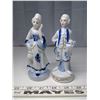 Image 1 : Blue Hand Painted Ceramic Victorian Man and Woman (2 Pieces)