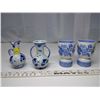 Image 2 : 2 Sets of Blue Hand Painted Ceramics - Mini Vases, Cups