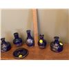 Image 2 : Vintage six pieces of Japanese made ceramic vases and one ceramic plate. All with Royal blue glazing