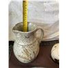 Image 3 : 4 pieces of beautiful glazed pottery. Includes 1 large, pitcher with wheat design, 1 Large bowl, 1 v