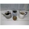 Image 2 : 3 Metal/Enamel Kitchen Items - Stove Kettle, Cookie Jar, Pitcher