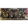 Image 1 : Oriental themed cabinet 37"h x 25"w x 12"d w/ 4 wall hangings 36"h x 12"w
