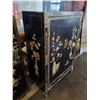 Image 4 : Oriental themed cabinet 37"h x 25"w x 12"d w/ 4 wall hangings 36"h x 12"w