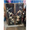 Image 5 : Oriental themed cabinet 37"h x 25"w x 12"d w/ 4 wall hangings 36"h x 12"w