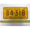 Image 1 : SK "Canada Centennial" 1967 License Plate - SB4 318