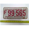 Image 1 : SK "Wheat Province" 1958 License Plate - F99 565