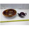 Image 1 : Glazed Wooden Bowl (Mexico) and Ceramic Tea Pot