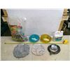 Image 1 : Lot of Garden Items - Bird Seed, Steppingstones, Fountain Pump, Glass Décor, and Insecticide