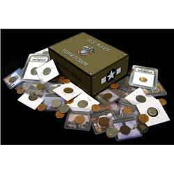 NAVY WWII TYPE OLD STYLE BOX WITH OLD COIN COLLECTION