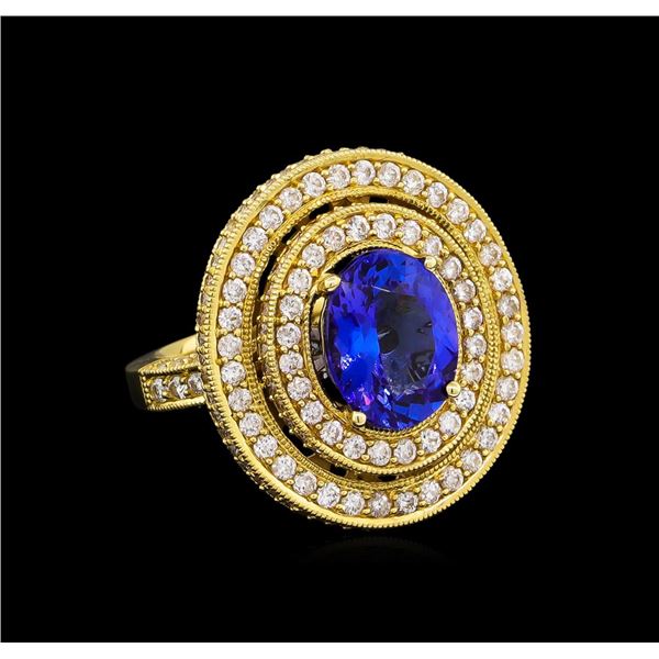 14KT Yellow Gold 3.40 ctw Tanzanite and Diamond Ring