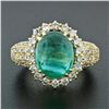 Image 3 : Vintage 18k Gold 11.08 ctw AGL Oval Cabochon Emerald & Pave Diamond Cocktail Rin