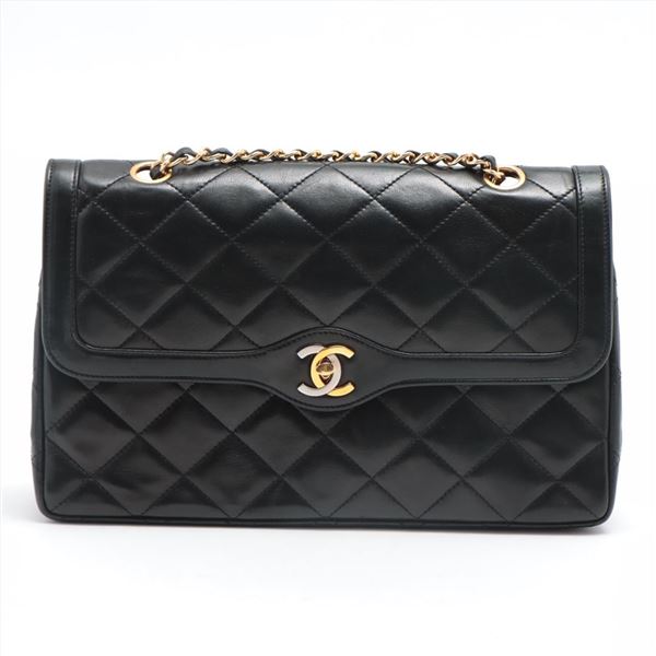 Chanel Black Quilted Lambskin Leather Paris Limited Edition Double Flap Shoulder