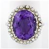 Image 1 : Vintage 14k White Gold Large 10.28 ctw Oval Amethyst Solitaire Ring w/ Pearl Hal