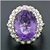 Image 2 : Vintage 14k White Gold Large 10.28 ctw Oval Amethyst Solitaire Ring w/ Pearl Hal