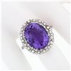 Image 3 : Vintage 14k White Gold Large 10.28 ctw Oval Amethyst Solitaire Ring w/ Pearl Hal