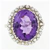 Image 4 : Vintage 14k White Gold Large 10.28 ctw Oval Amethyst Solitaire Ring w/ Pearl Hal